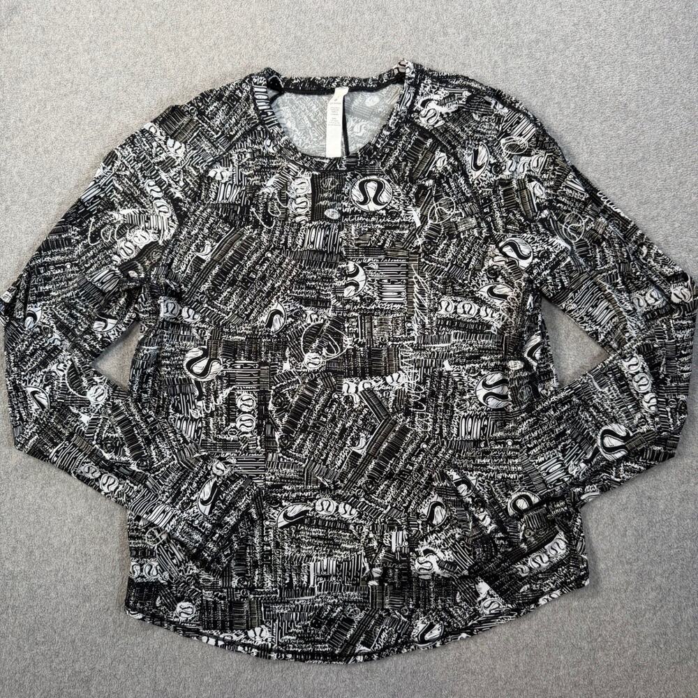 Lululemon Women's 6 Rise and Run Long Sleeve Top Tear it Up Alpine White Black